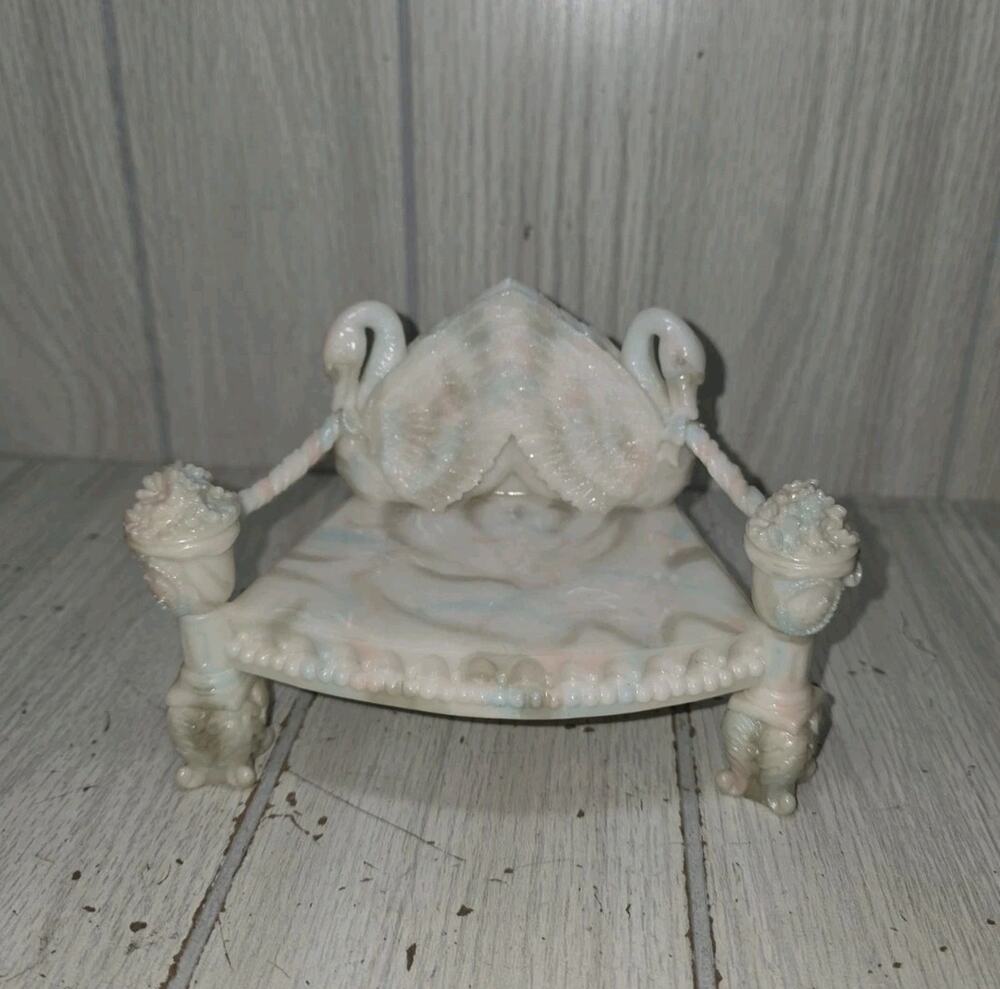 Vintage 1999 Enesco Priscilla Hillman Marble Stone Ornate Double Swan Bench
